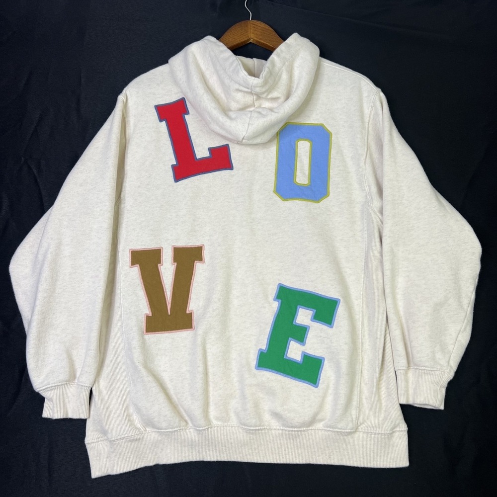 Aerie LOVE Patch Oversized Hoodie Sweatshirt Cream Heathered Size S - Picture 1 of 8